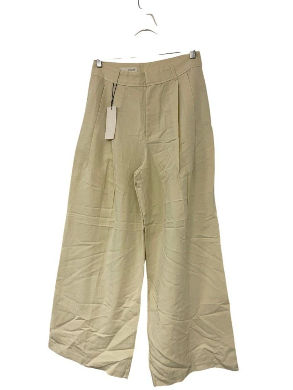 Zara Womens Pants Trousers Medium Pleated Cream ivory High Waist 1255/521 NWT